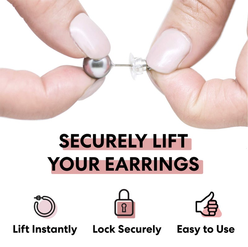 Chrysmela Most Secure Earring Back Replacement with Support Disc. Rose Gold. Earring Lifter for Screw Backs Threaded Post. Automatic fit, Lock and Lift with Patented Technology
